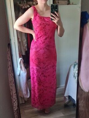 Vintage Hot Pink Floral Slip Maxi Dress